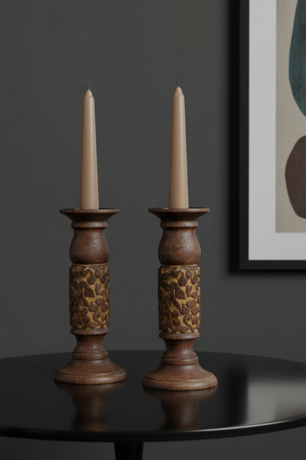 Hand-Carved Mango Wood Candle Holder (Set of 6)