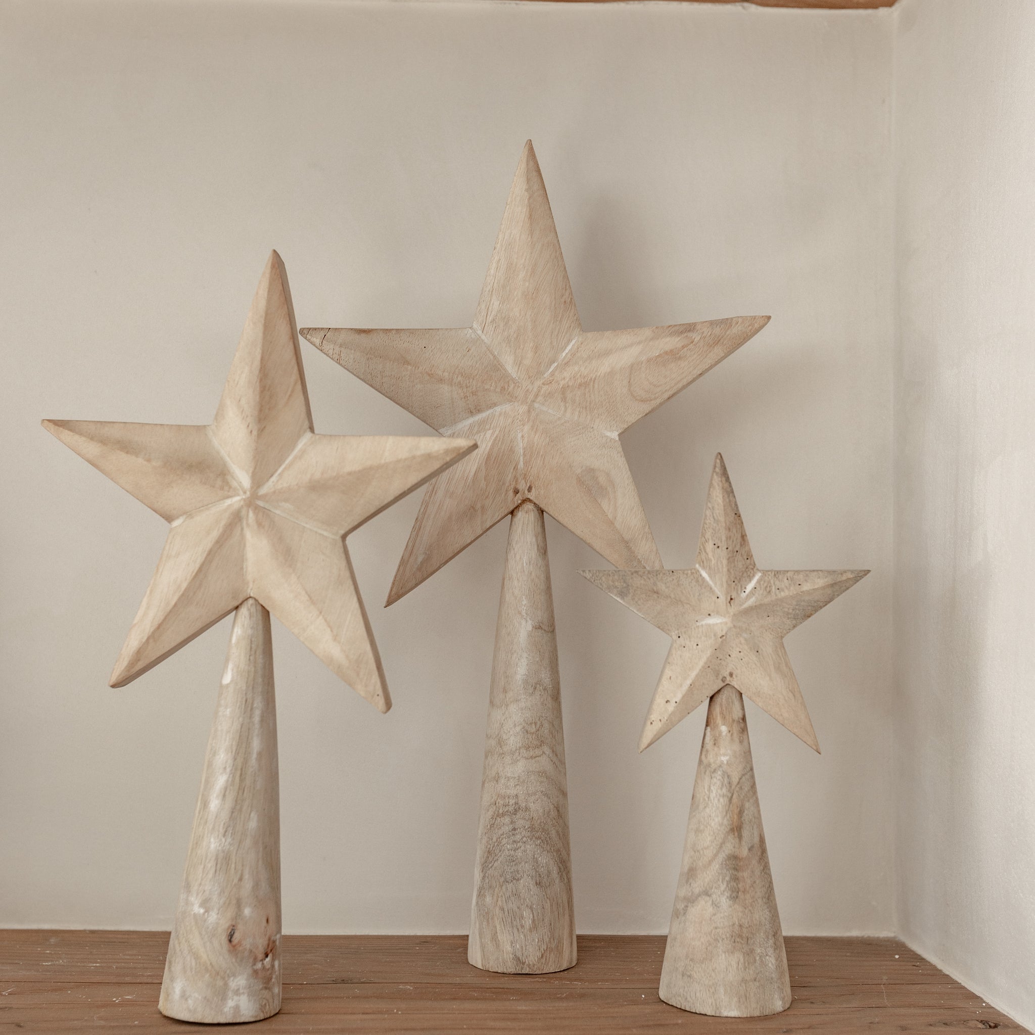 White-Washed Wooden Tabletop Stars (Set of 2)