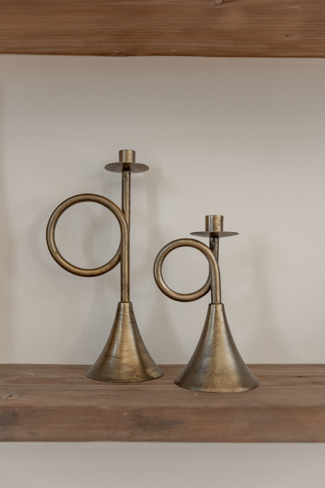 Antique Brass Trumpet Candle Holders (Set of 2)