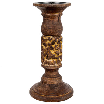 Hand-Carved Mango Wood Candle Holder (Set of 6)